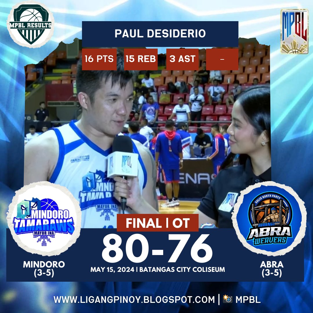 What an upset by the Mindoro Tamaraws. Paul Desiderio sends the game to overtime while Teytey Teodoro sinks the crucial triple. Big double-double for Paul Desideri to earn the best player of the game recognition. #mpbl #mpbl2024