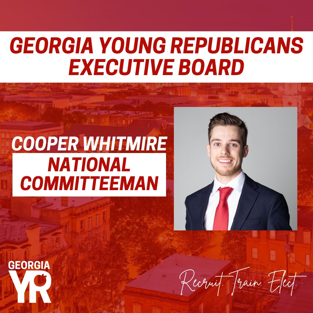 🐘INTRODUCING YOUR GYR EXECUTIVE BOARD🐘 ➡️ National Committeeman Meet Cooper Whitmire! From #GOTV efforts in 2020 & 2022 to his leadership within @ga9_gop & @HallCountyYRs, Cooper has brought new America First #YRs into the org. We are honored to have him as our GYR NCM! #gapol