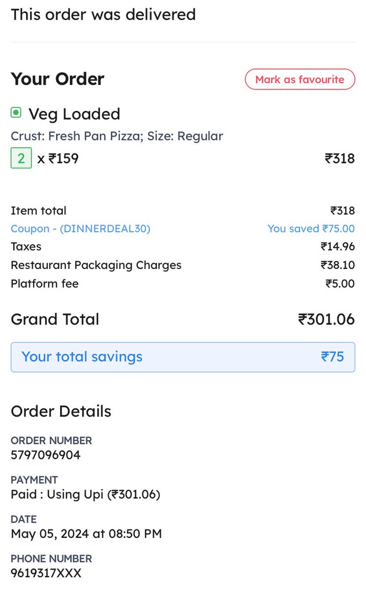 Shruzz2's tweet photo. I placed an order on 5th May 2024 Ordered Domino's pizza through Zomato My money got debited and Domino's cancelled my order and it is showing delivered in Zomato app. Still my refund Rs301.06 not processed it been 14 dayCustomer is the king? @zomato @zomatocare @dominos_india https://t.co/okn3vJGBls