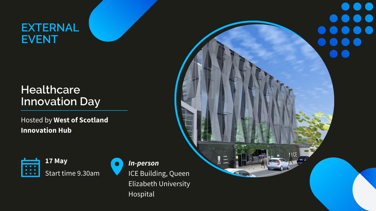 InnoScot Health (@innoscothealth) on Twitter photo We're looking forward to attending the <a href="/wosinnovation/">West of Scotland Innovation Hub</a> Healthcare Innovation Day, Friday 17 May at the Queen Elizabeth University Hospital Campus.
Our Innovation Manager <a href="/FrancesRamsay7/">Frances Ramsay</a> will be happy to speak to attendees about our support.
Read more 👉 bit.ly/4dpFl2n We're looking forward to attending the <a href="/wosinnovation/">West of Scotland Innovation Hub</a> Healthcare Innovation Day, Friday 17 May at the Queen Elizabeth University Hospital Campus.
Our Innovation Manager <a href="/FrancesRamsay7/">Frances Ramsay</a> will be happy to speak to attendees about our support.
Read more 👉 bit.ly/4dpFl2n