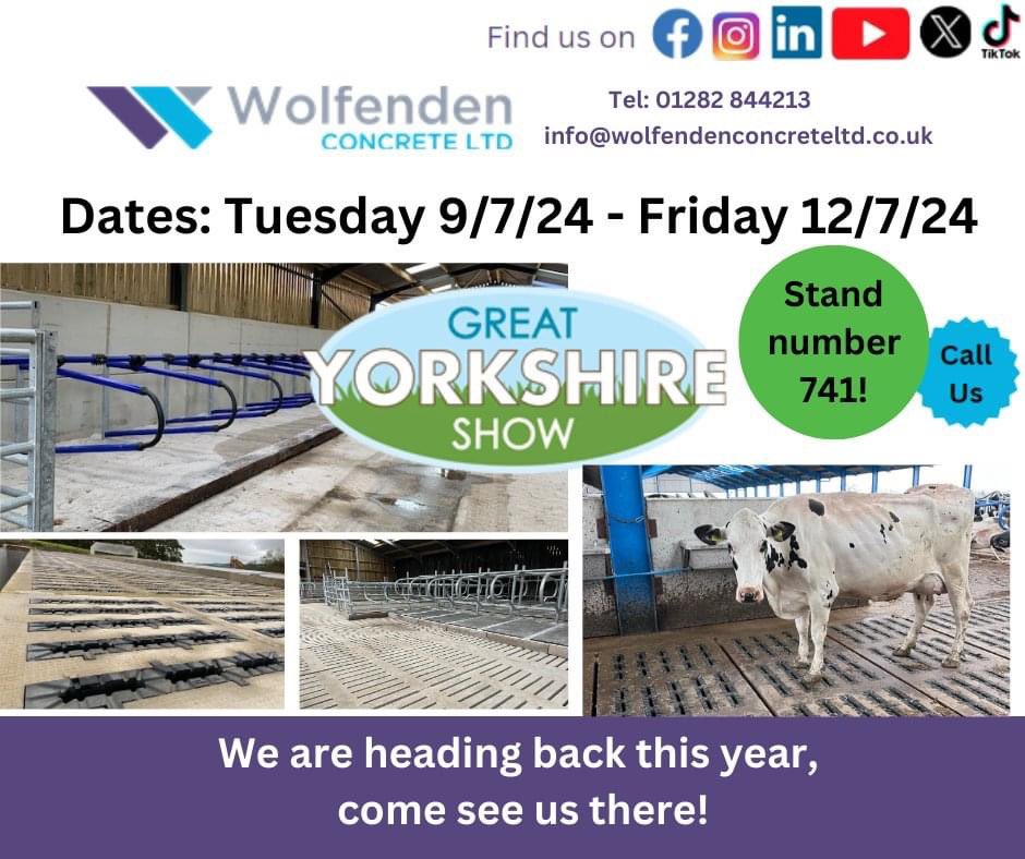 Our stand number for @greatyorkshow yorkshow is 741! 
Don't forget to come say hello 🖐

#happycows #agriculturalconcrete #agriculture #precastconcrete #dairyfarming #dairyfarm
