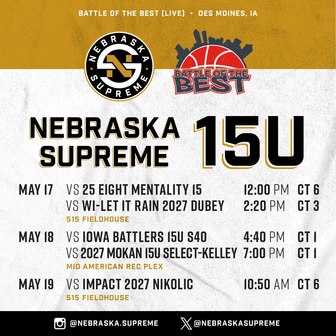 📍Des Moines, IA this weekend for Battle of the Best‼️

✅Schedules are set🏀

Looking forward to a great weekend with our talented young ladies🫡

Coaches you will want to check these girls out😤💪📈