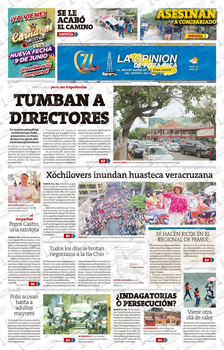 La edición de hoy miércoles 15 de mayo de 2024
#LaOpiniónDePozaRica #Papantla #Tuxpan #PozaRica #Cazones #Coatzintla #Tamiahua #Pánuco #Tihuatlán #CerroAzul #Álamo #Naranjos #MartínezDeLaTorre #GutiérrezZamora #Tecolutla #Tantoyuca #SierraDelTotonacapan #Xalapa #Puebla #Veracruz