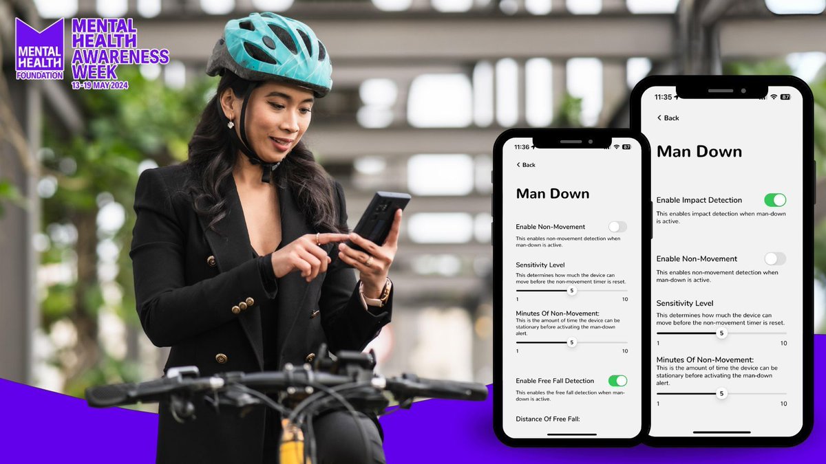 💙 This year’s theme for #MentalHealthAwarenessWeek is movement: moving more for our mental health. 🚴‍♂️ Hollie Guard includes an accident detection feature that offers a sense of security during workouts by notifying chosen contacts in case of immobility, impact, or sudden falls.