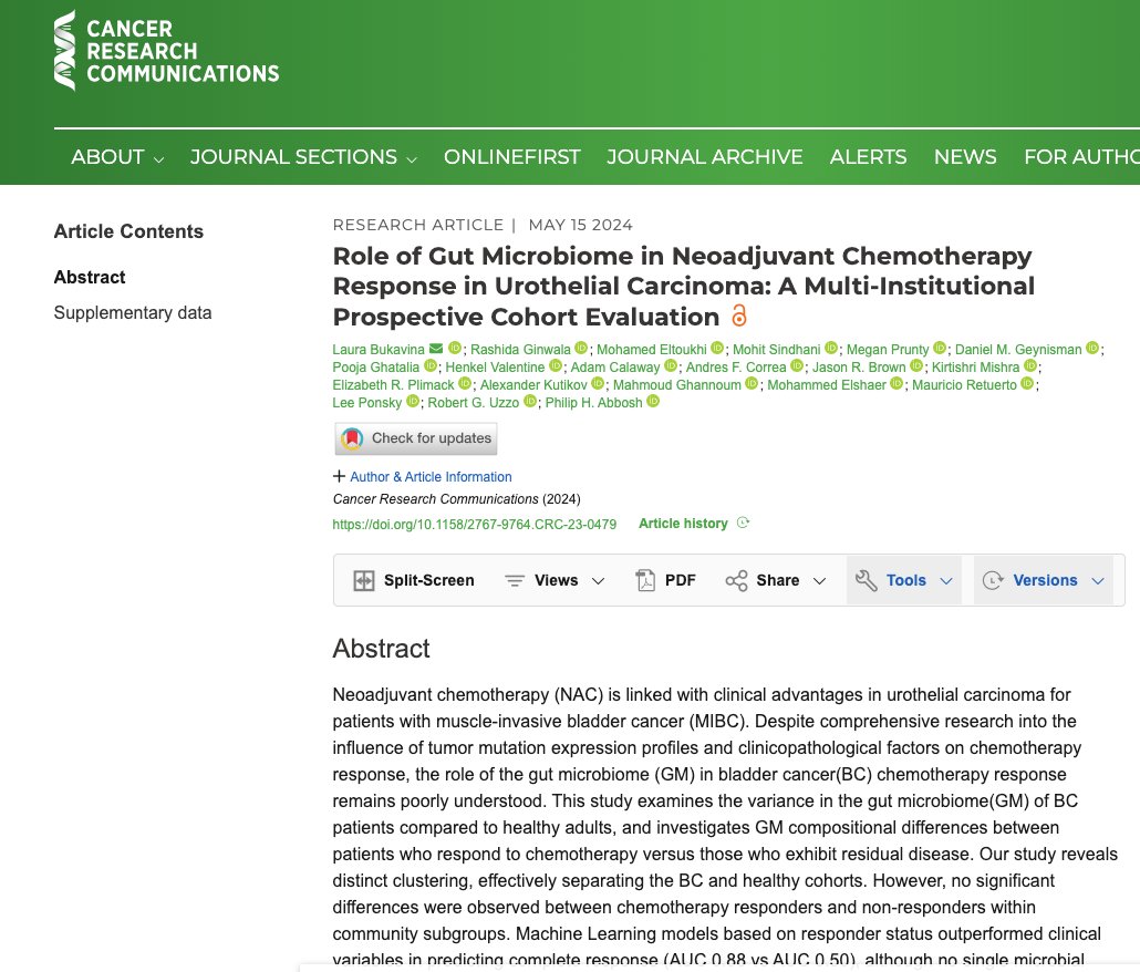 It is finally out.!!. 🔬 Our latest study studies how the gut microbiome (GM) may influence chemo response in bladder cancer patients. #BladderCancer #Microbiome published @CRC_AACR . What an incredible effort by @caseccc @FoxChaseCancer @CancerResearch aacrjournals.org/cancerrescommu…