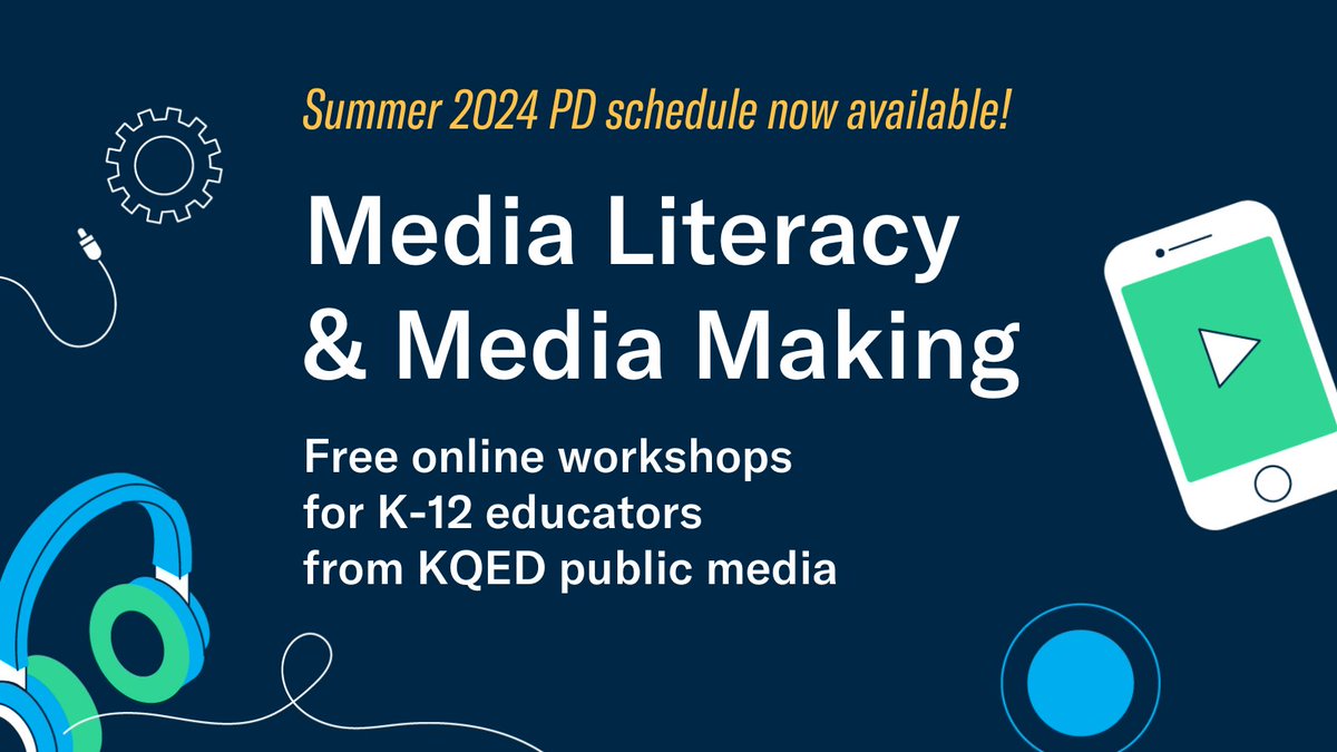 Summer PD doesn’t have to be boring. Have fun leveling up your media making + media literacy skills this summer w/ free PD workshops & courses on KQED Teach. Make the most of your downtime w/ creative, relevant, teacher-approved PD! Full schedule: teach.kqed.org/p/events