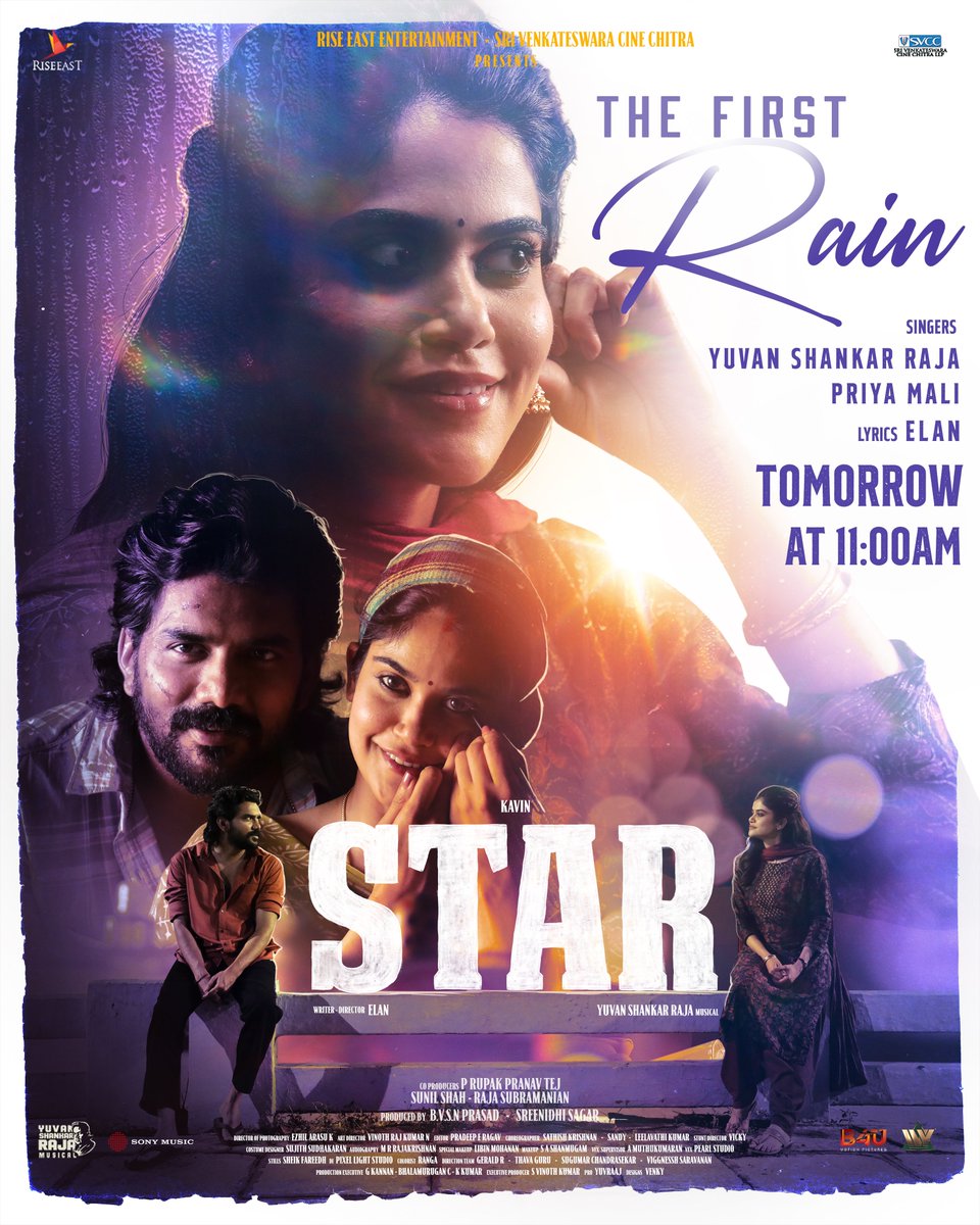 SVCC (@svccofficial) on Twitter photo Get ready for #TheFirstRain - video song from #STAR releasing tomorrow at 11AM 🌟
A love song that will stir your heart up, a <a href="/thisisysr/">Raja yuvan</a> musical.
#BlockbuSTAR
#STARMOVIE ⭐ #KAVIN #ELAN #YUVAN #KEY
<a href="/Kavin_m_0431/">Kavin</a> <a href="/elann_t/">Elan</a> @aaditiofficial <a href="/PreityMukundan/">Preity Mukhundhan</a> <a href="/LalDirector/">Lal</a> Get ready for #TheFirstRain - video song from #STAR releasing tomorrow at 11AM 🌟
A love song that will stir your heart up, a <a href="/thisisysr/">Raja yuvan</a> musical.
#BlockbuSTAR
#STARMOVIE ⭐ #KAVIN #ELAN #YUVAN #KEY
<a href="/Kavin_m_0431/">Kavin</a> <a href="/elann_t/">Elan</a> @aaditiofficial <a href="/PreityMukundan/">Preity Mukhundhan</a> <a href="/LalDirector/">Lal</a>