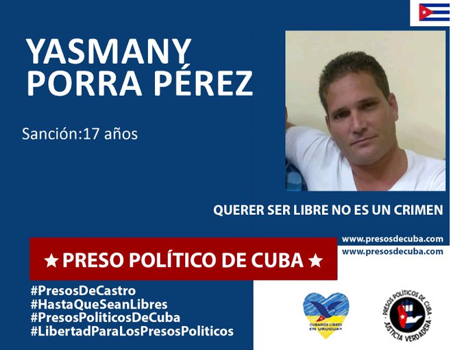 #Twittazo Libertad para Yasmany Porras Pérez. 
.
“Sin aire, la tierra muere. Sin libertad, como sin aire propio y esencial, nada vive.” -José Martí-
.
.
.
#HastaQueSeanLibres 
#PresosPoliticosDeCuba
#LibertadYJusticiaParaCuba