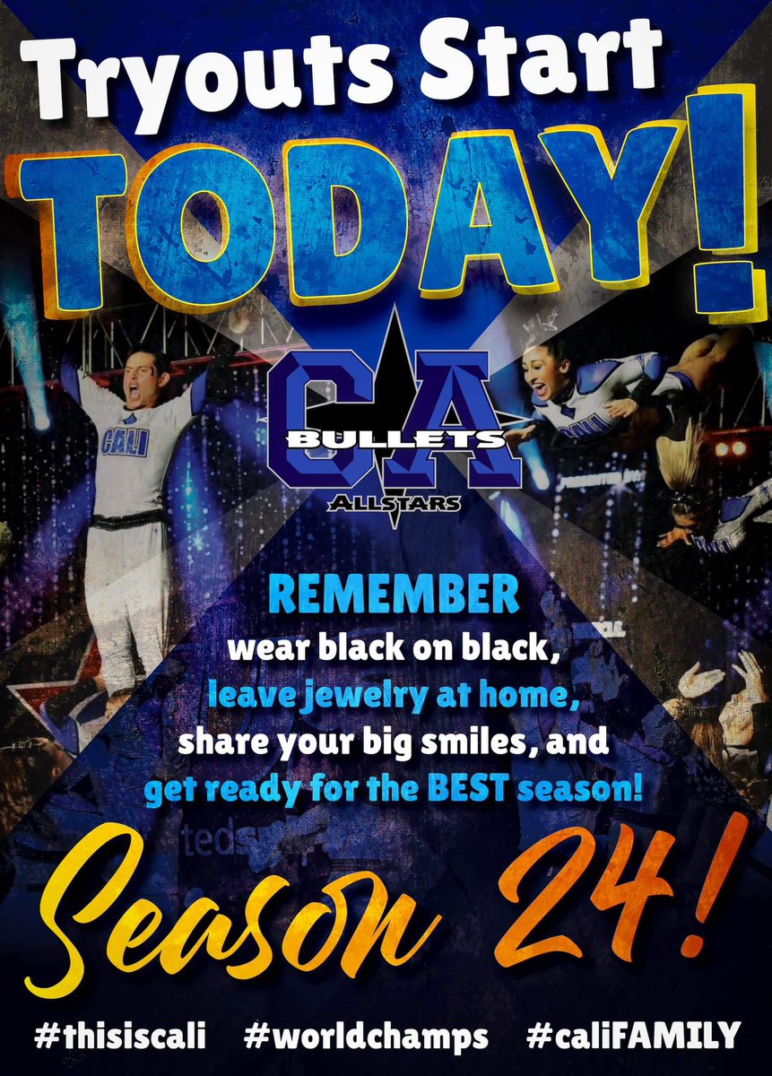 TheCaliAllStars's tweet photo. Season 24 starts now! Join the Cali Family of Champions 🥇 🎉🤩

📍Enroll in https://t.co/LoBUWWdBm8 
📍Bring headshot/photo 
📍Bring receipt of signed waivers 

Black and BLUE 💙 will look good on you! https://t.co/CwGO3aLVZn