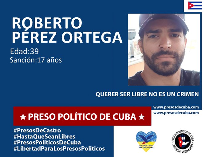 #Twittazo Libertad para Roberto Pérez Ortega. 
.
“Sin aire, la tierra muere. Sin libertad, como sin aire propio y esencial, nada vive.” -José Martí-
.
.
.
#HastaQueSeanLibres 
#PresosPoliticosDeCuba
#LibertadYJusticiaParaCuba