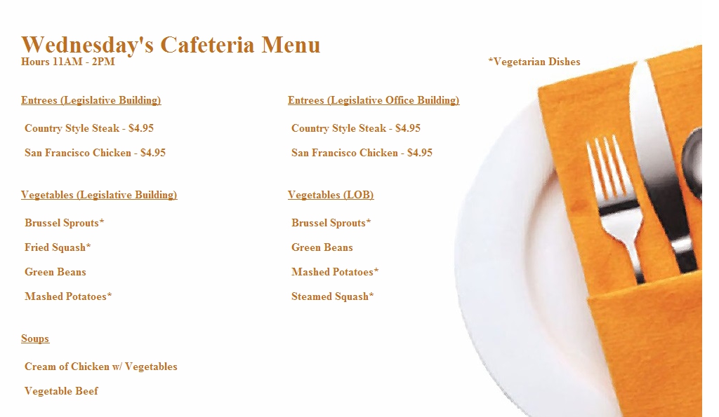 Cafeteria Menu for Wednesday, May 15