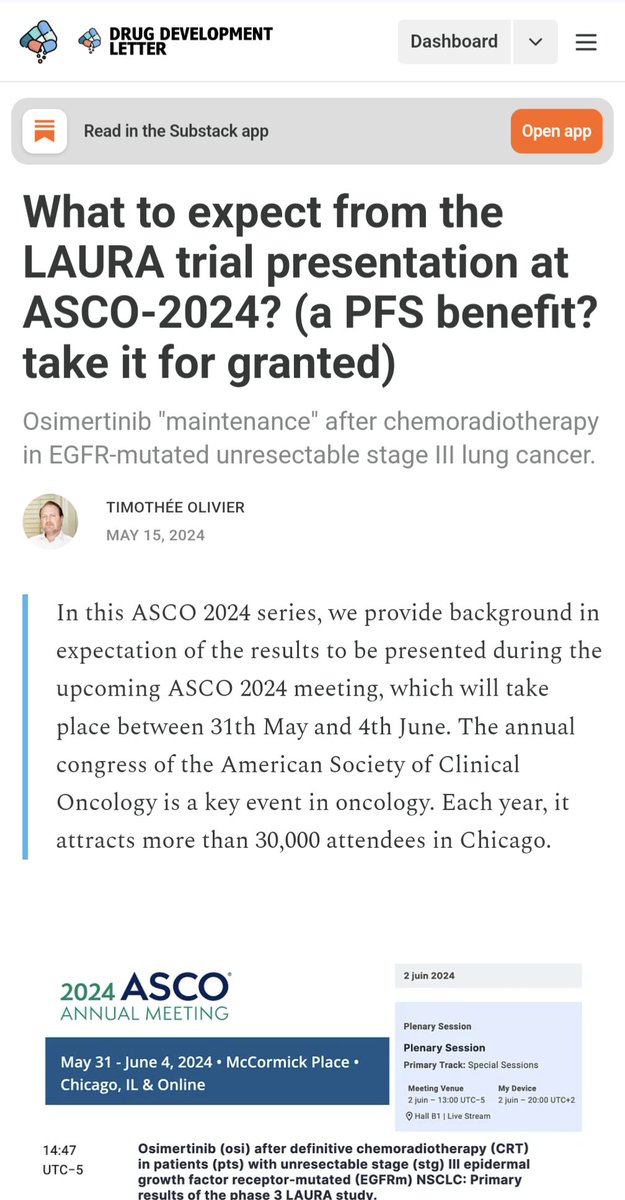 Great post in drug dev letter by @Timothee_MD about what to look for in Laura trial #asco24 Strongly worry about these limitations. drugdevletter.com/p/what-to-expe…