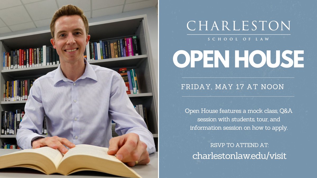 Open House is this Friday @Charleston_Law! It's the perfect time to take a tour, attend a mock class, and meet our faculty and students. RSVP online: charlestonlaw.edu/visit.