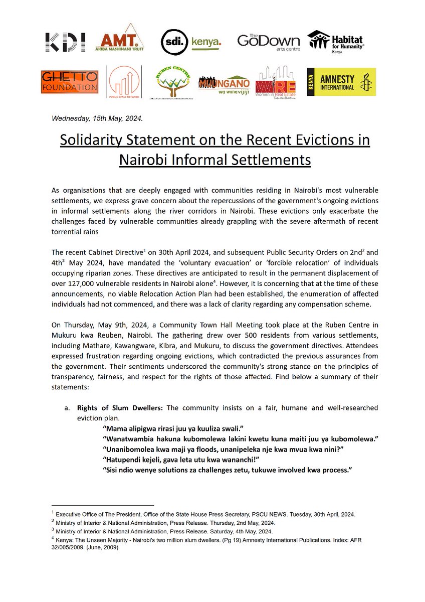 Every person has inherent dignity and the right to have that dignity respected and protected - Art 28, Constitution of Kenya The State shall not discriminate against any person on any ground including ... social status - Art 27 (4) Constitution of Kenya #EvictionsBilaForm