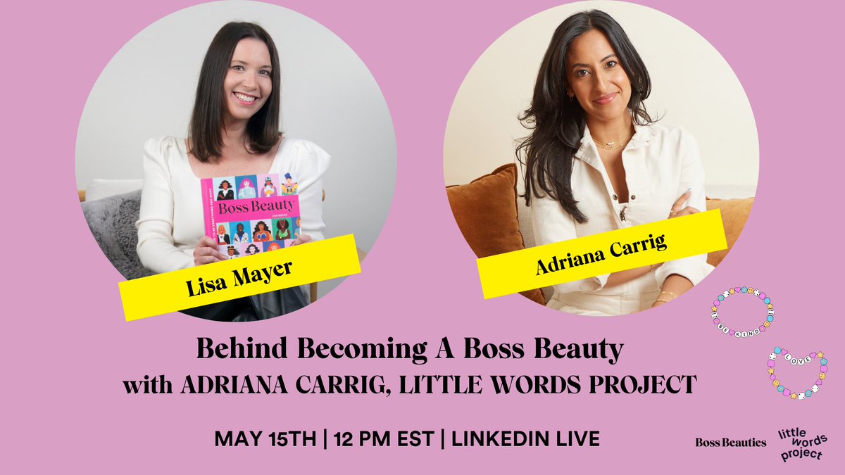 Boss Beauties (@bossbeauties) on Twitter photo GM BBs! ๐ Join us today at 12 PM EST on <a href="/LinkedIn/">LinkedIn</a> Live to hear from our CEO <a href="/lisacmayer/">Lisa Mayer</a> & Adriana Carrig of <a href="/littlewordsproj/">Little Words Project</a> about how Adriana built a community of kindness w/her multi-million dollar jewelry brand. Join here: linkedin.com/video/event/urโฆ GM BBs! ๐ Join us today at 12 PM EST on <a href="/LinkedIn/">LinkedIn</a> Live to hear from our CEO <a href="/lisacmayer/">Lisa Mayer</a> & Adriana Carrig of <a href="/littlewordsproj/">Little Words Project</a> about how Adriana built a community of kindness w/her multi-million dollar jewelry brand. Join here: linkedin.com/video/event/urโฆ