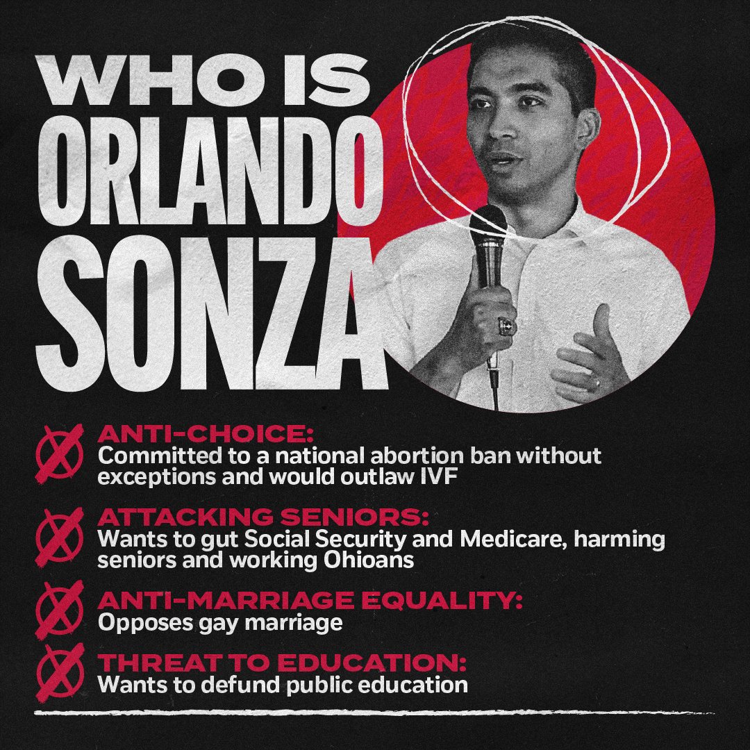 By his own admission, Orlando Sonza is an extremist who is far out of touch with southwest Ohio. We must reject extremism and re-elect @GregLandsman.