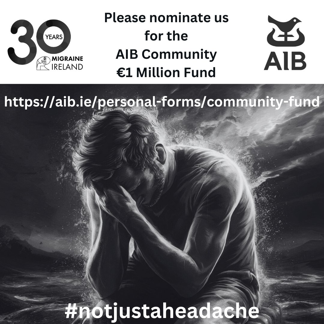 We need your support! The AIB Community €1 Million Fund is now open for members of the public to nominate their favourite charity. We are asking you to please nominate Migraine Ireland. You can nominate us vis this link aib.ie/personal-forms…