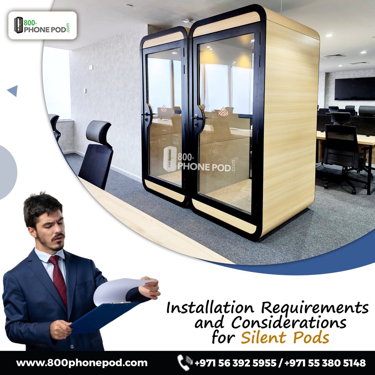 Wondering about the #installationprocess for #silentpods?🤔Let's break it down! Our team ensures #seamlesssetup, considering #space, power, & #connectivity needs.

For Inquiry, Dial now📞+971 56 392 5955!

#800phonepod #Soundproofbooth #mutepod #acousticsolution #officepod #dubai