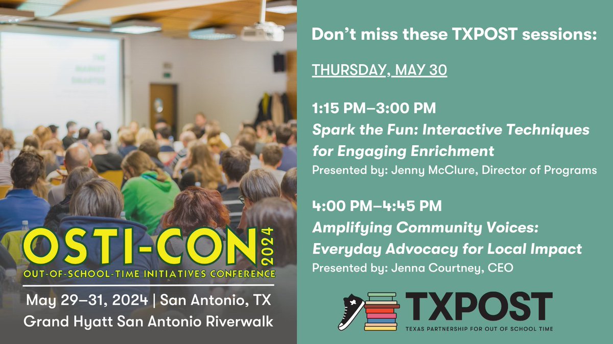 We're excited to join #outofschooltime professionals for networking & professional development at #OSTICON! Attend #TXPOST workshops & learn how to transform your enrichment activities & become an effective advocate, & stop by our info booth. Learn more: osticon.net