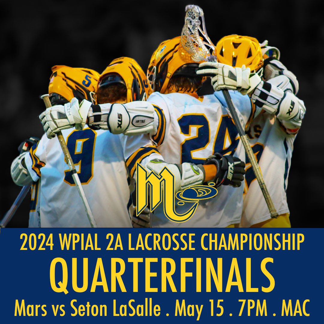 🥍🎉 It’s Game Day!! Good luck to the Fightin’ Planets as they take on Seton LaSalle in the quarterfinals of the 2024 WPIAL Class 2A Boys Varsity Lacrosse Championship at 7 PM, at Mars Athletic Complex. 🎟️: gofan.co/wpial #LetsGoPlanets #marsproud