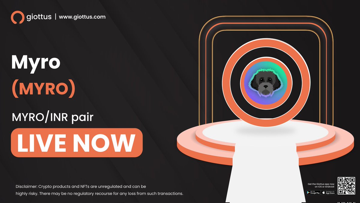 🚀 MYRO is now live on INR pair! Dive into the memetic magic of $MYRO, a coin inspired by the beloved pet of #Solana's co-founder. @MyroSOL 🐕 Trade today and experience meme coin with a purpose! 🎉 #GiottusListing #TradeMYRO #MYRO