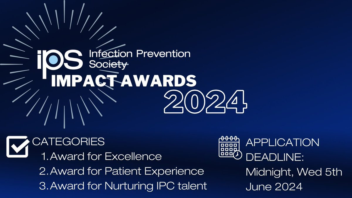Help us recognise and celebrate our work by applying for, or nominating for an IPS Impact Award #IPSAwards Categories: 1. Award for Excellence 2. Award for Patient Experience 3. Award for Nurturing IPC talent 📅Closing date: Wed 5 June (Midnight) 👉 buff.ly/3F3WDAY