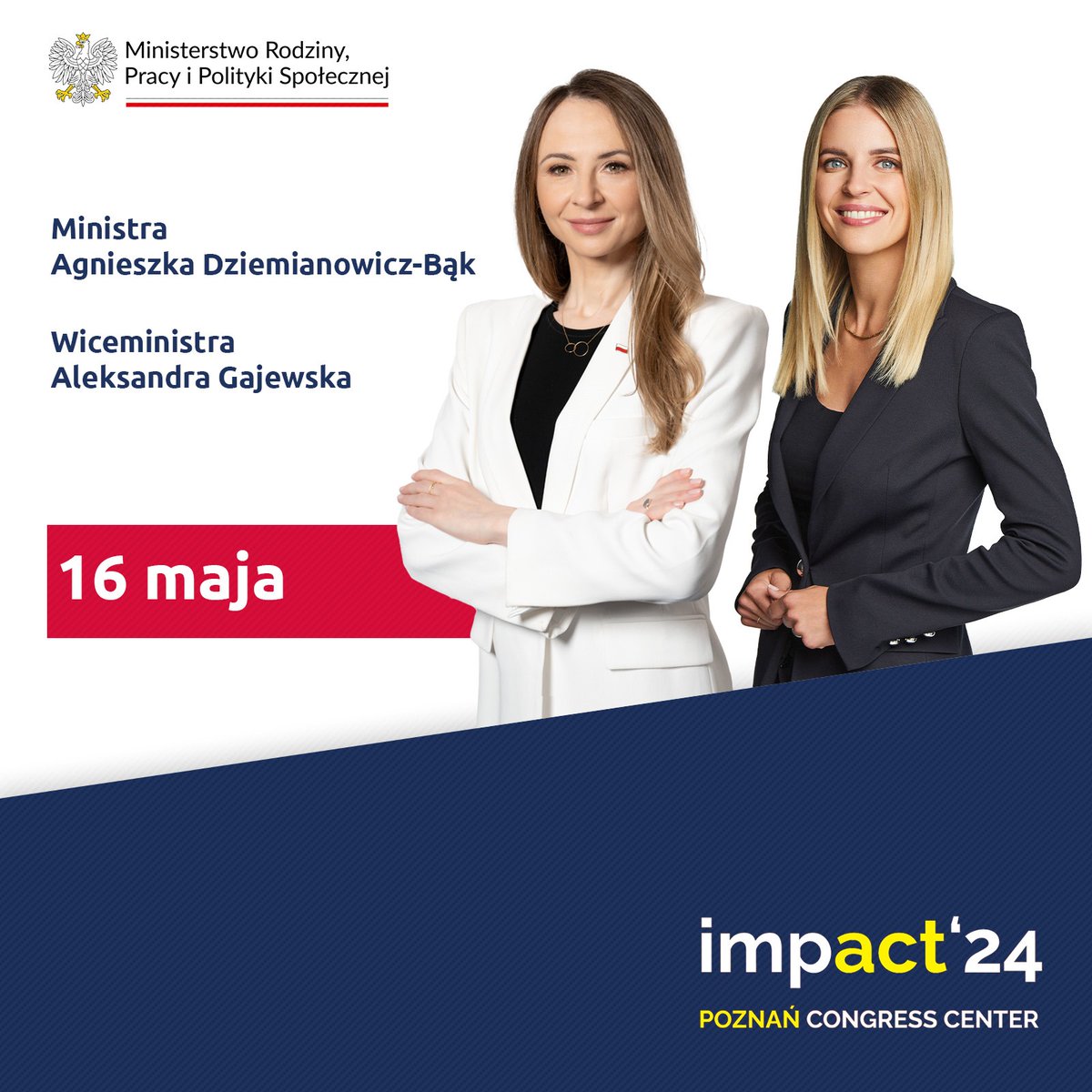 ℹ️ Ministra @AgaBak i Wiceministra @AGajewska wezmą jutro udział w Kongresie Impact’24 (@ImpactCEE) w #Poznań i są w gronie mówców tego najważniejszego wydarzenia technologiczno-gospodarczego w Europie Środkowo-Wschodniej. 👉 W dwudniowym kongresie w Poznaniu uczestniczyć ma