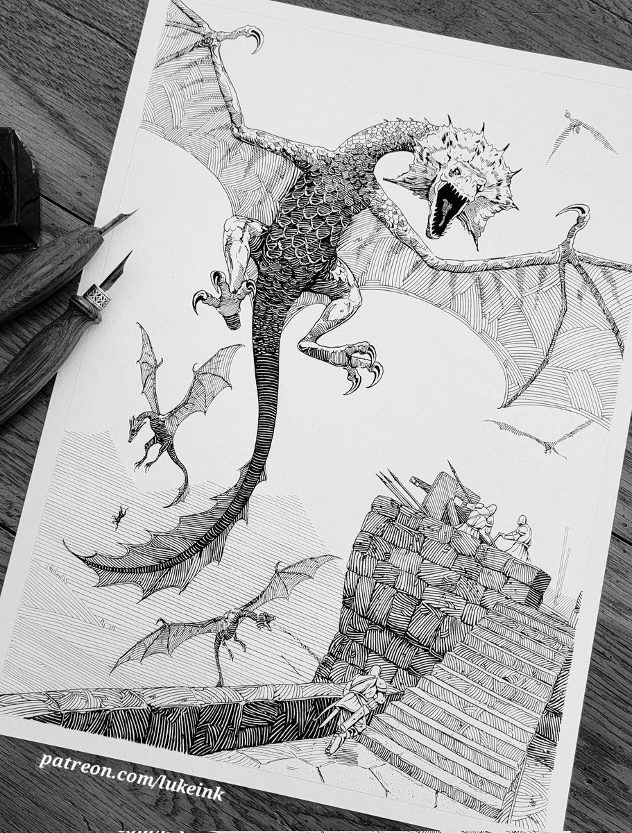 Wyvern Attack! 
Commissioned illustration.
#fantasyart #dragonart #rpg #rpgart #penandink #drawing