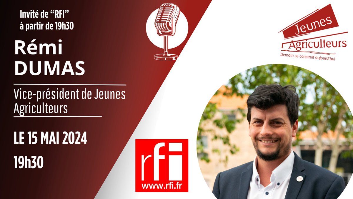 🔴▶️🎙️📻 .@RemiDumas34 sera en direct sur @RFI ce soir dès 19h30 pour débattre sur l'agriculture de demain