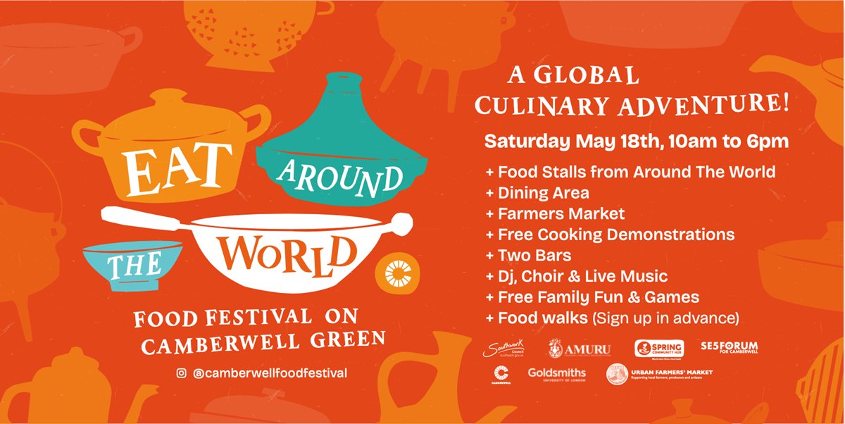 Enjoy a feast of flavours at Camberwell Food Festival this Saturday (18 May) from 10am. Stalls from amazing local cafés and restaurants, cooking demos, tastings, live music, a farmer's market and more orlo.uk/wnuOu
