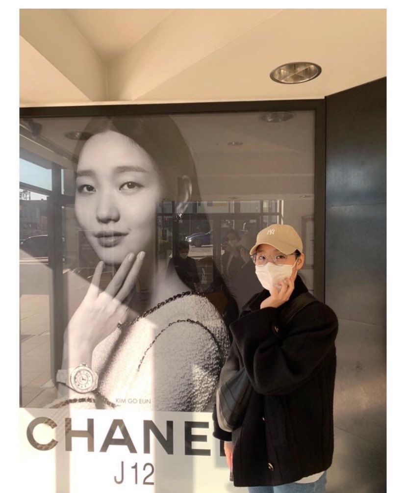 Chanel ambassador #KimGoeun in front of her #ChanelJ12 poster ad.