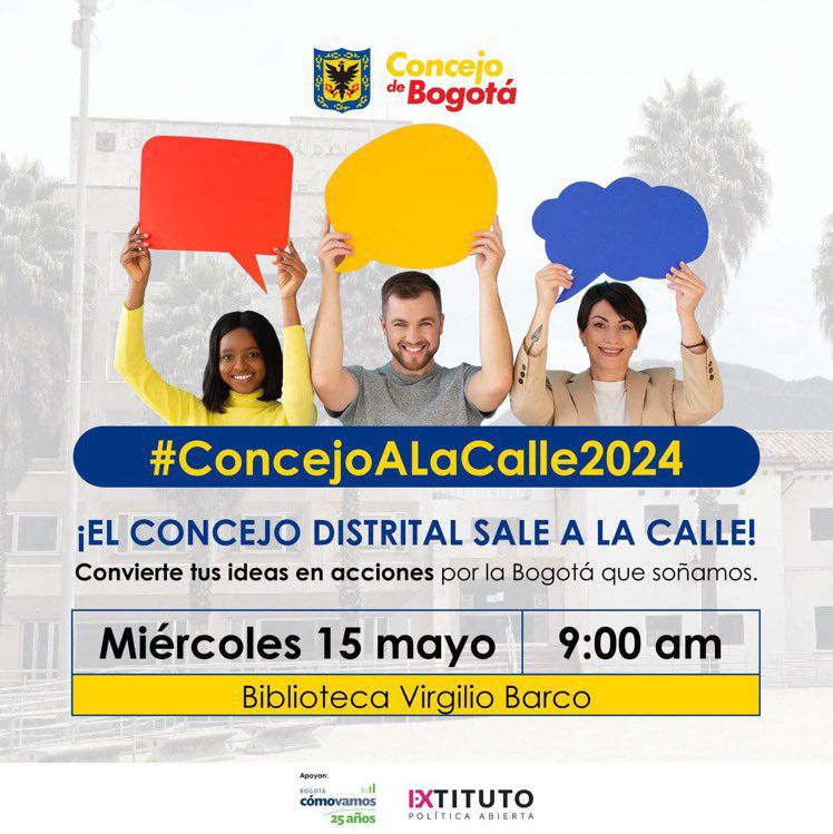 El #ConcejoALaCalle es hoy, 15 de mayo. Sesionaremos a partir de las 9 a.m. desde la Biblioteca Virgilio Barco de @BibloRedBogota Si no puedes ir, conéctate a la transmisión 📹youtu.be/pCR_73LzbHQ?si…