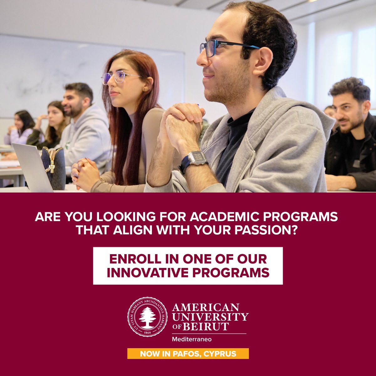 Explore your passions by choosing one of the rich programs that we are offering at AUB Mediterraneo in Pafos, Cyprus. 
Choose among 5 undergraduate programs and 2 graduate programs that have been developed to be challenging, interesting, and relevant to the growing need for