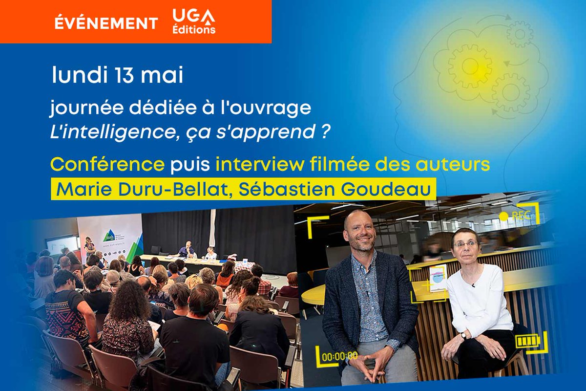#Événement // Marie Duru-Bellat et @Seb_Goudeau étaient à Grenoble ce lundi pour présenter leur ouvrage 'L'intelligence, ça s'apprend ? Tests, HPI, inégalités' ▶ Au programme : conférence à la @MSH_A & interview filmée des auteurs 👉 uga-editions.com/uga-editions-/… @UGrenobleAlpes