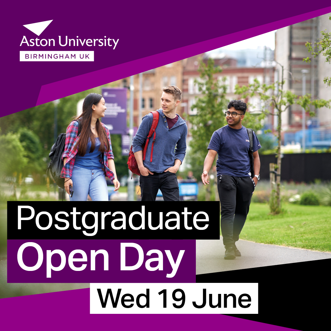 Are you thinking about postgraduate study? Want to explore your options? 👀 Join us at our Postgraduate Open Day on Wednesday 19 June, to chat with our experts who can advise you on your options, and gain an insight into the opportunities at Aston. 👉 aston.ac.uk/open-days/post…