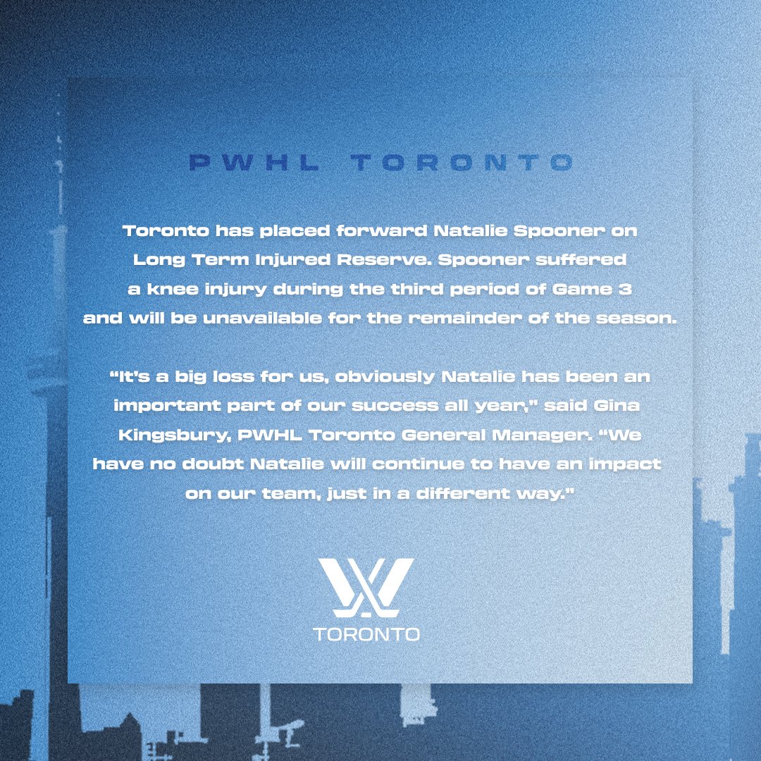 PWHL_Toronto's tweet image. An update on forward Natalie Spooner.

📰 bit.ly/4bfzRWk