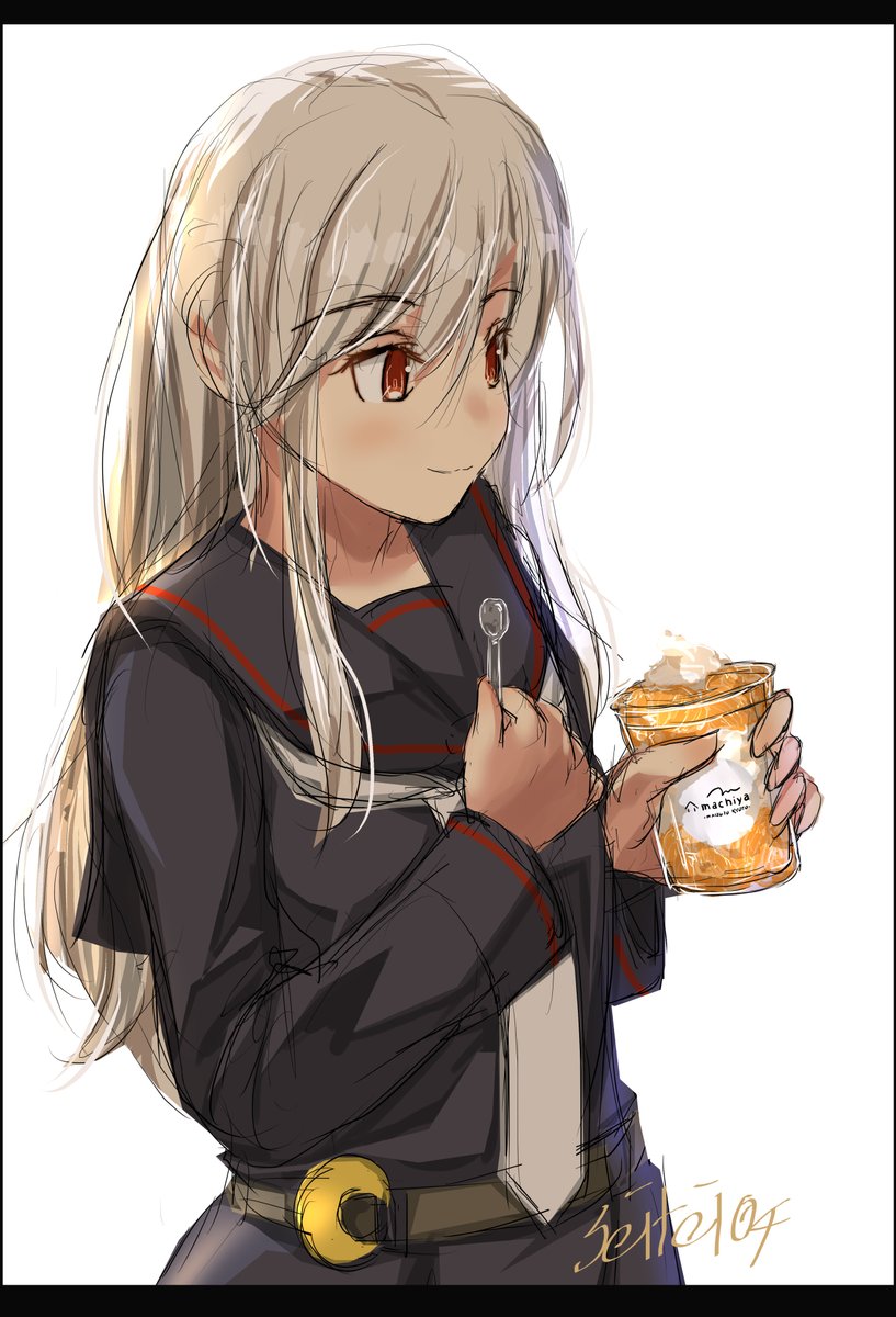 kikuzuki (kancolle) 1girl solo long hair smile simple background long sleeves white background  illustration images