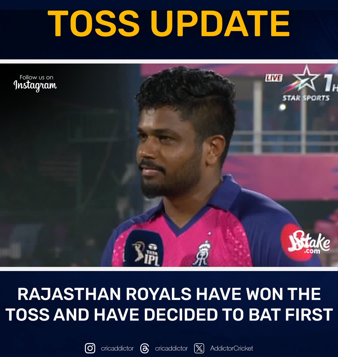 Rajasthan Royals win the toss and elect to bat first. #RRvsPBKS #IPL24 #CRICKET #ICC