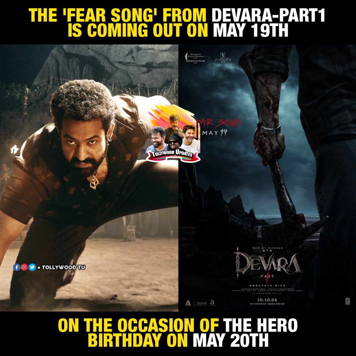 #Devara First single coming out on May 19th. #JrNTR #Anirudh #KoratalaSiva