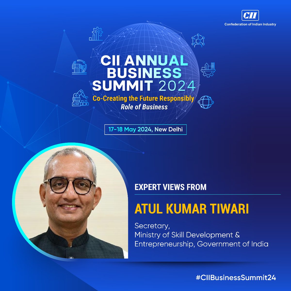 Atul Kumar Tiwari, Secretary, @MSDESkillIndia, Government of India shares thoughts at the CII Annual Business Summit 2024! Listen to insightful discussions as thought leaders and experts collaboratively map out a trajectory for India's growth. Block your calendar ➡17-18 May