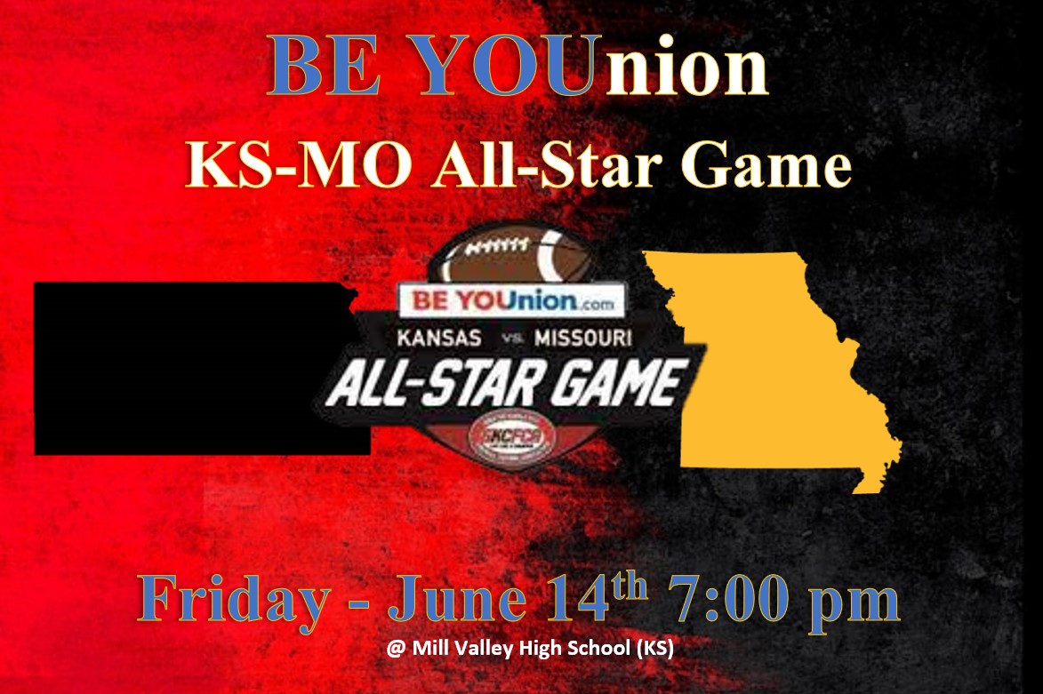 PrepsKC's tweet image. The BeYOUnion.com Kansas vs. Missouri All-Star Game is less than a month away. Get your tickets now for the game June 14 at Mill Valley. tinyurl.com/59f9pkuh