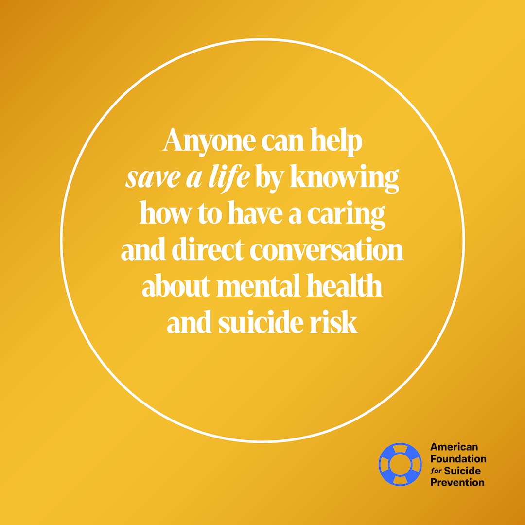 Anyone – yes, you – can help save a life. It's important to have conversations about mental health and suicide risk. You can validate the fears and feelings of a person in crisis and let them know you hear them. Get tips for how to #TalkAwayTheDark at afsp.org/TalkAwayTheDark.