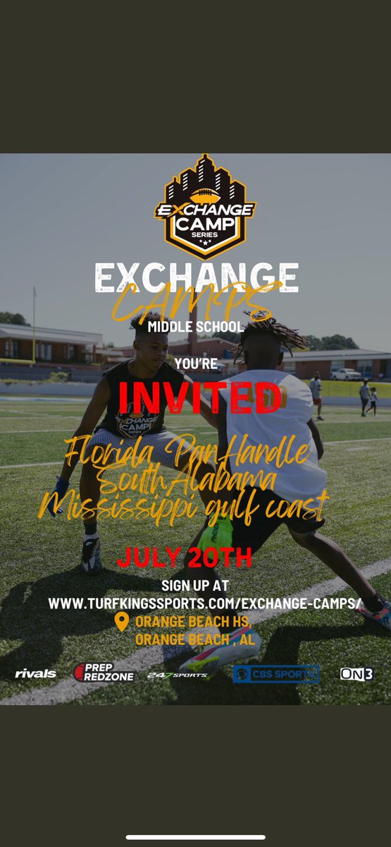 very excited to receive an invite to @eXchangeCamps football camp ! can’t wait to compete!!🏈 @SPHSPIRATES @MooreSPHS @QMccamey52 @SPCoachStone @DeathRow7v7 #THEPITT🧡 @