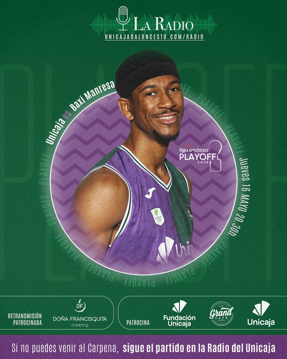 📻 ¡No te pierdas este jueves el comienzo del #PlayoffLigaEndesa con #UnicajaBaloncestoRadio!    

➡️ unicajabaloncesto.com/radio (desde las 20:25 h)      

💚💜 #YoSoyDelUnicaja @DFrancisquita @FundUnicaja @UnicajaBanco