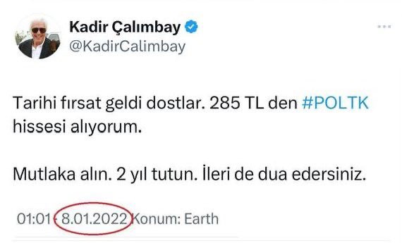 Unutuluyor.. #POLTK 285 ₺’ den aldığım #POLTK 27.200₺ oldu.

Kâr oranınız %3000🔥

Ben sadece Politeknik Metal Sanayi’ den  son 2 yılda 19 milyon kazandım. 

Takipçilerimle Yeni hisselerde paylaşacağım. Benimle olanlar beğensin. 

Beni para kazanmak isteyenler değil, zengin