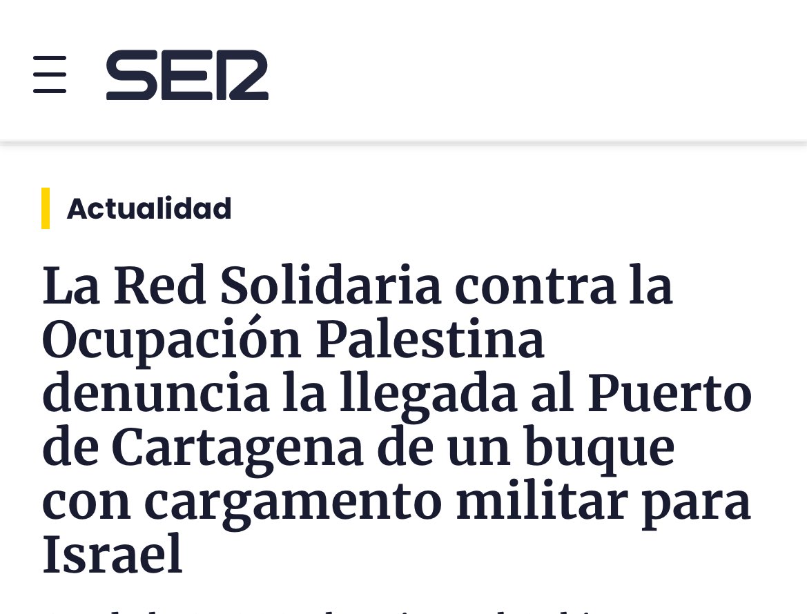 ‼️ Registrada pregunta de @ehbildu al gobierno español sobre las medidas que va a adoptar para prohibir que buques cargados de armamento con destino a Israel hagan escala en puertos del estado. #StopGenocide cadenaser.com/murcia/2024/05…