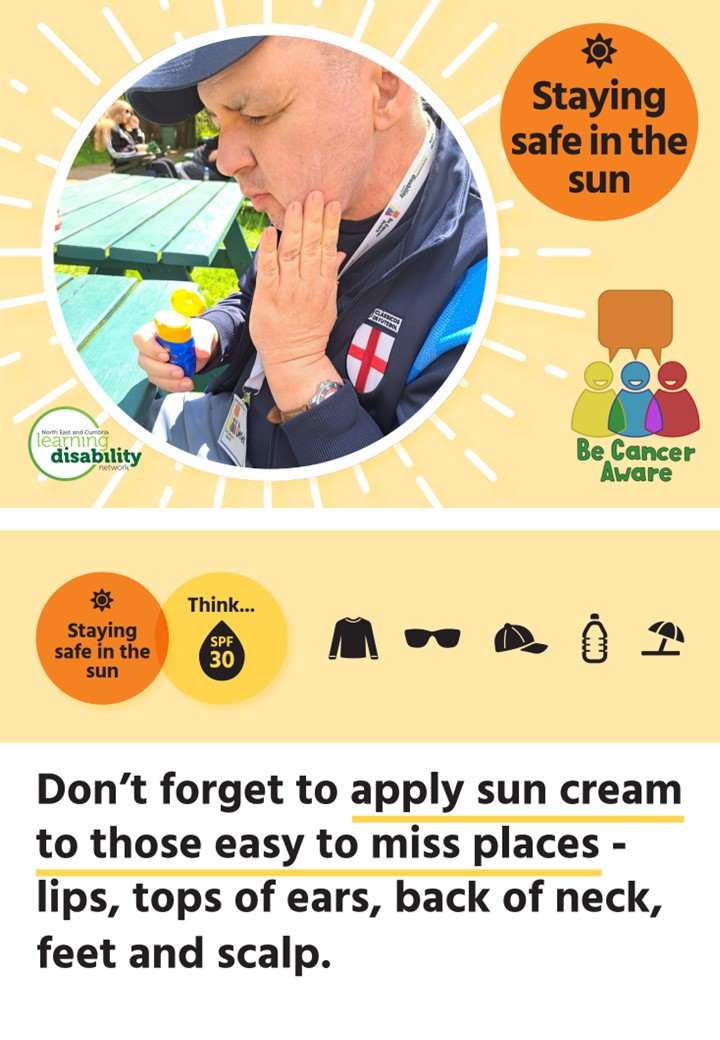 Staying safe in the sun. Use sunscreen with at least sun protection factor (SPF) 30 #BeCancerAware @NECLDnetwork @northerncanceralliance