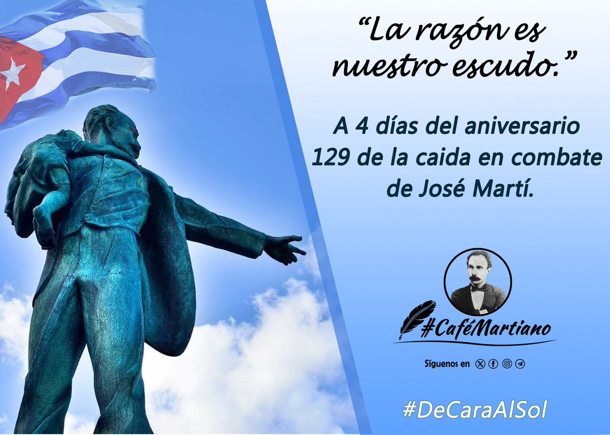Buenos días 🇨🇺 #CaféMartiano
A 69 años de la salida de Fidel y sus compañeros de la cárcel, el mismo ideal, el mismo objetivo:

¡Patria o Muerte José Martí! ¡Venceremos!

¡Viva la Revolución cubana!
¡Vivan Fidel y Raúl!
!Martí Vive!

#DeCaraAlSol