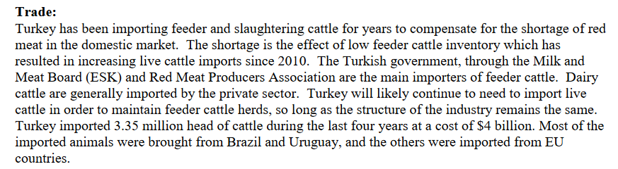 Bu haberi görünce Google'dan bir arama yaptım. Yıllardır yaptığımız Uruguay'dan canlı hayvan ithalatında nakliye dahil hayvan başına ödediğimiz miktar 1100$ civarında, yani 35 bin TL. Bir de bu yıl TR'deki kurbanlık dana fiyatına baktım, 120 bin TL'ye satılacak deniyor