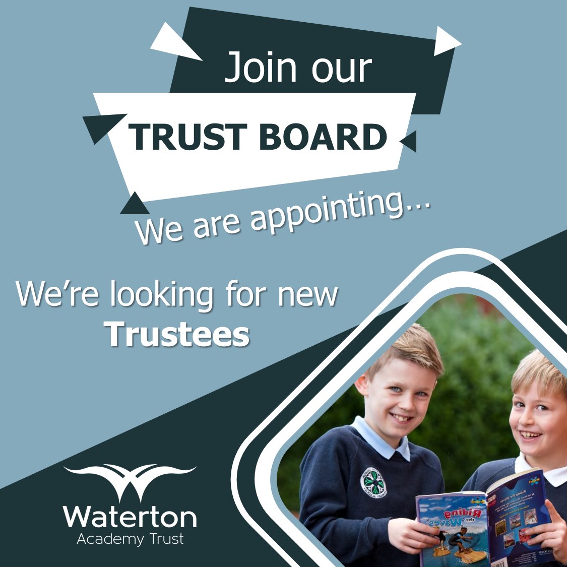 📋Waterton is looking to appoint new Trustee's to join our Trust Board. 💻Want to find out more? Please visit our site at: watertonacademytrust.org/governance-info 🔗Interested in applying? Apply Here: forms.office.com/e/fYYCwkwqgz #SchoolGovernance